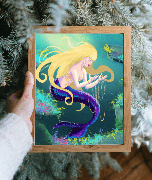 Treasure hunting mermaid Art Print